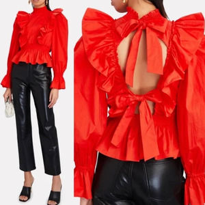 Sea New York Women’s Gaia Backless Ruffle Blouse Top in Scarlett  Size 6
